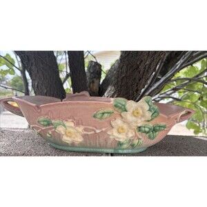 Vintage Roseville Pottery White Rose Pattern Console Bowl #394-14